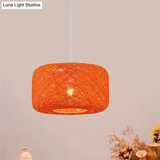 Colorful Drum Pendant Macaron Light For Bistro - Red/Pink/Orange Orange