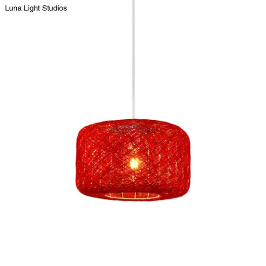 Colorful Drum Pendant Macaron Light For Bistro - Red/Pink/Orange Red