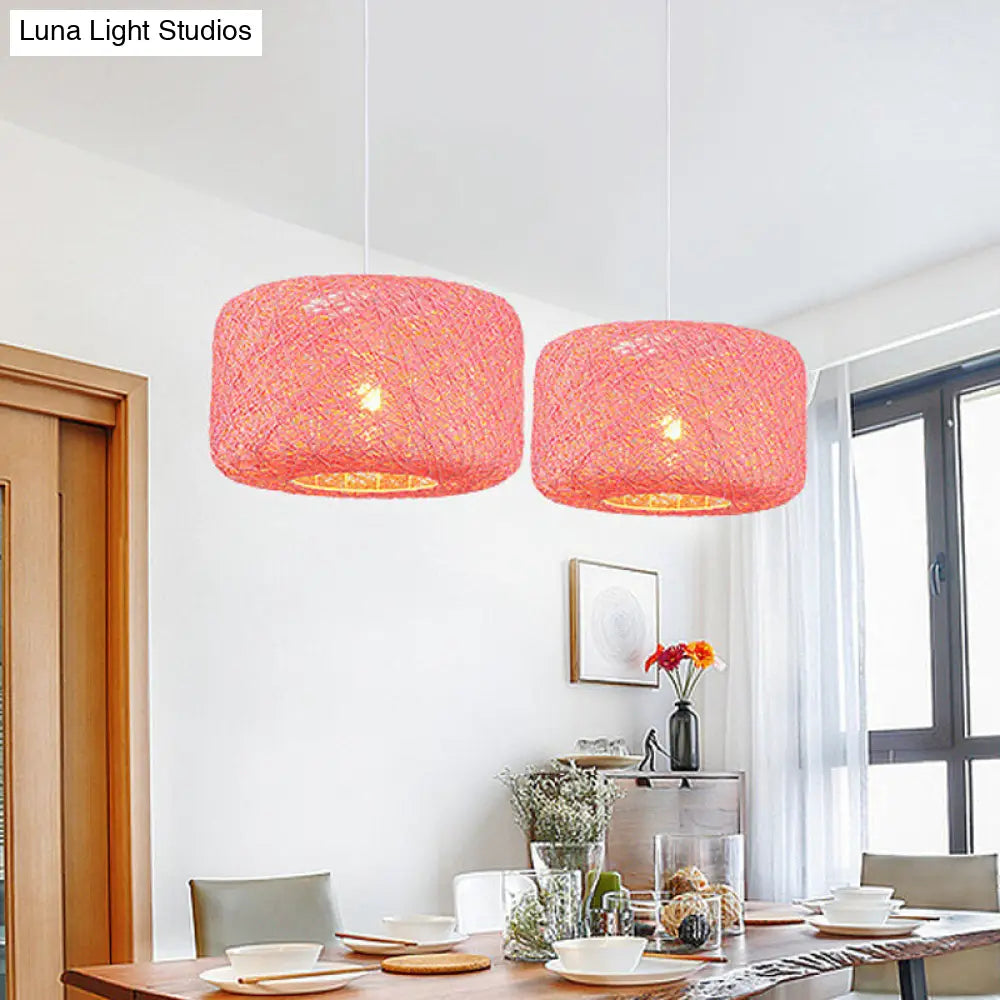 Colorful Drum Pendant Macaron Light For Bistro - Red/Pink/Orange Pink