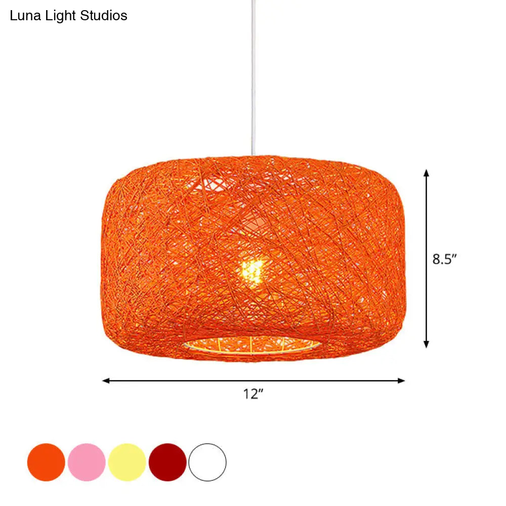 Colorful Drum Pendant Macaron Light For Bistro - Red/Pink/Orange