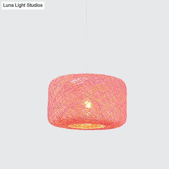 Colorful Drum Pendant Macaron Light For Bistro - Red/Pink/Orange