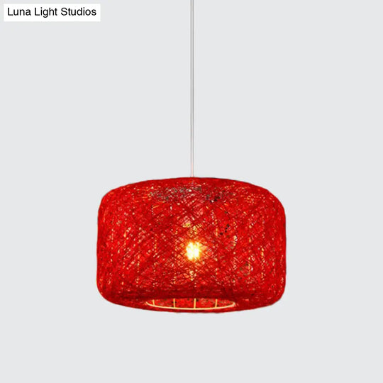 Colorful Drum Pendant Macaron Light For Bistro - Red/Pink/Orange