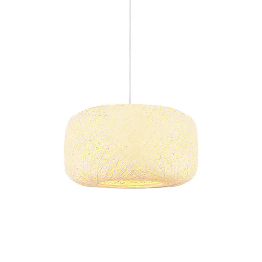 Rattan Weave Macaron Pendant Light: Red/Pink/Orange Drum Drop 1-Light Suspension For Bistro White