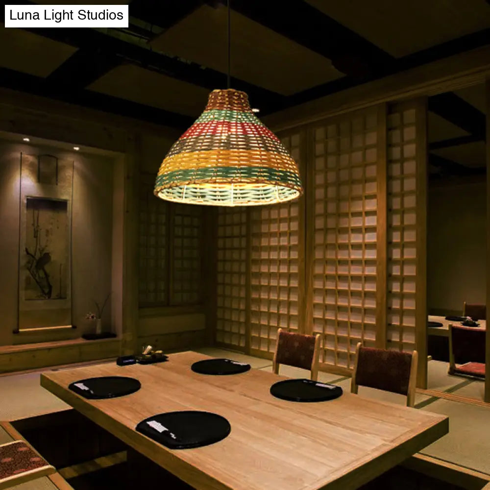 Rattan Wood Hanging Pendant Light For Modern Restaurants - Shaded Ceiling Design