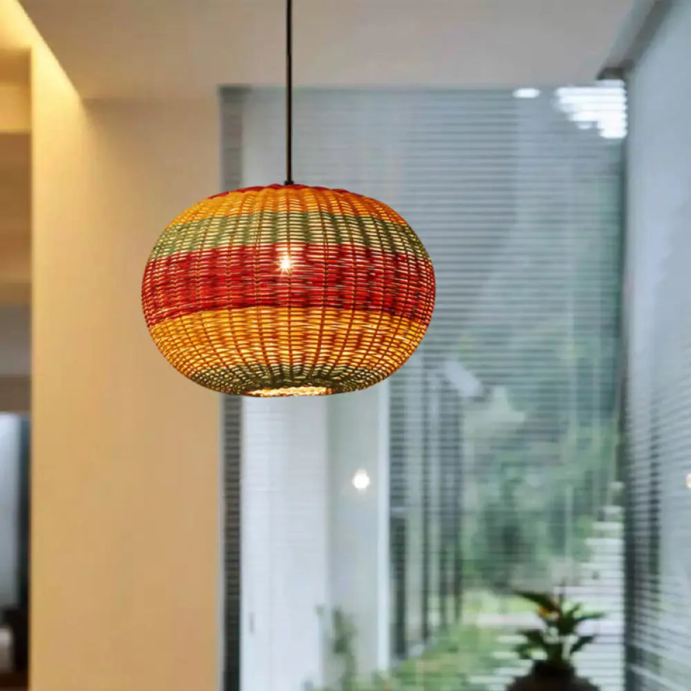 Rattan Wood Hanging Pendant Light For Modern Restaurants - Shaded Ceiling Design / A