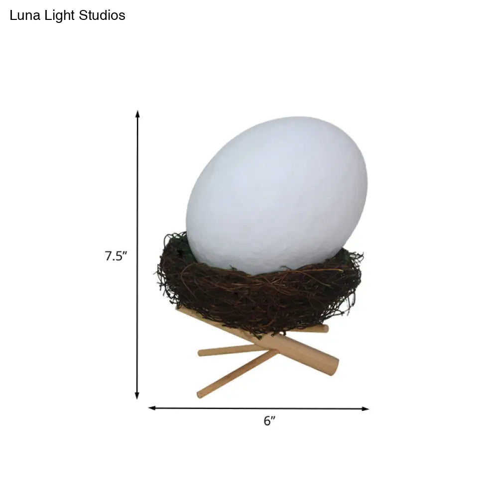 Rechargeable White Egg Nightstand Light - Kids Creative Led Table Lamp With Wood Stand And Nest