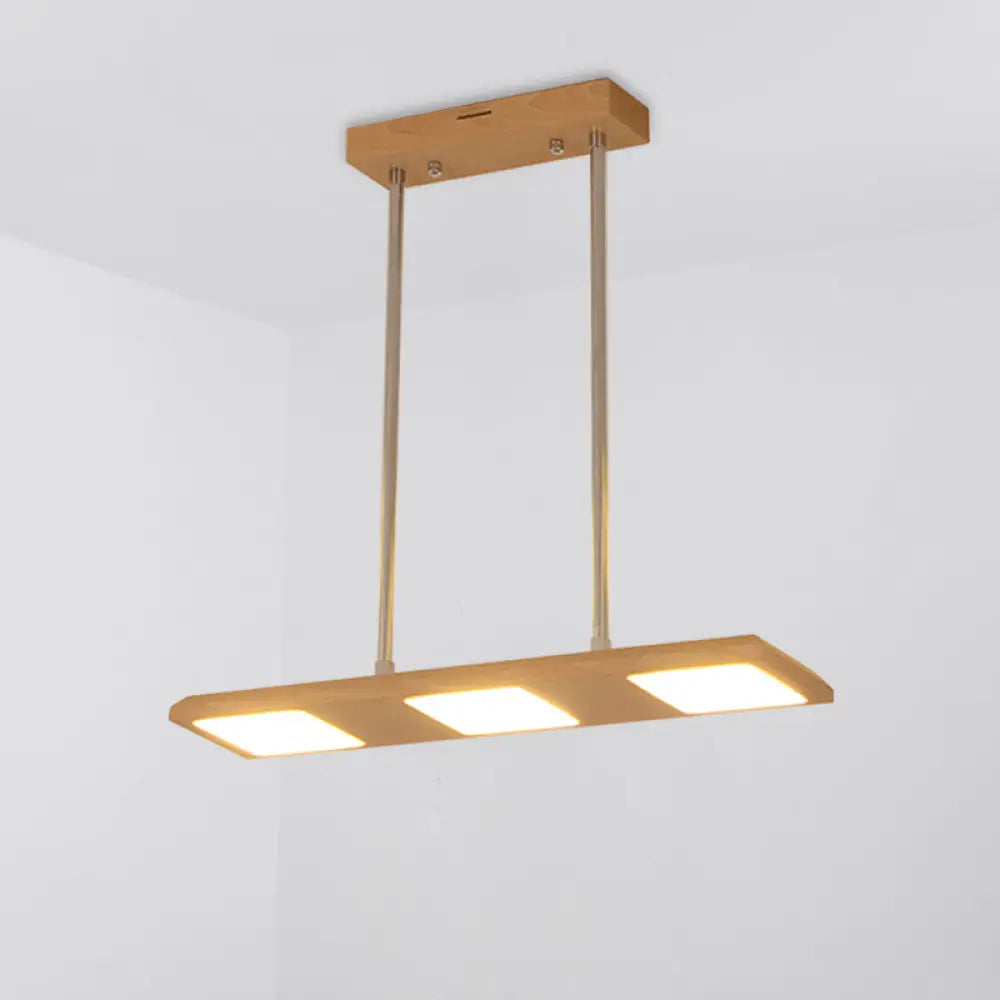 Reclaimed Wood Pendant Light Fixture - 3-Light Rectangle Island Lamp In Beige For Dining Room