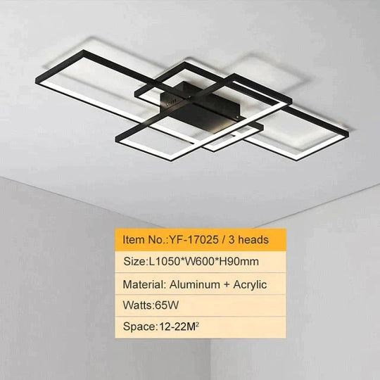 Rectangle Aluminum Modern Led Ceiling Lights For Living Room Bedroom 1050X600Mm Black / Cool White