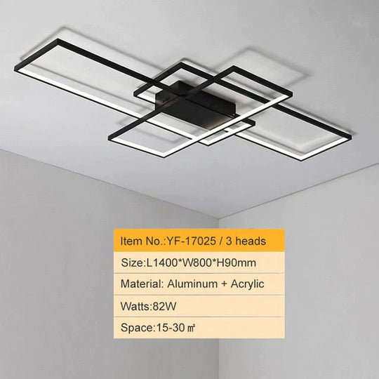 Rectangle Aluminum Modern Led Ceiling Lights For Living Room Bedroom 1400X800Mm Black / Cool White
