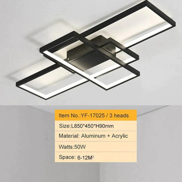 Rectangle Aluminum Modern Led Ceiling Lights For Living Room Bedroom 850X450Mm Black / Cool White No