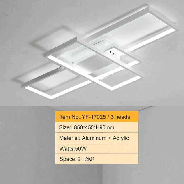 Rectangle Aluminum Modern Led Ceiling Lights For Living Room Bedroom 850X450Mm White / Cool No Rc