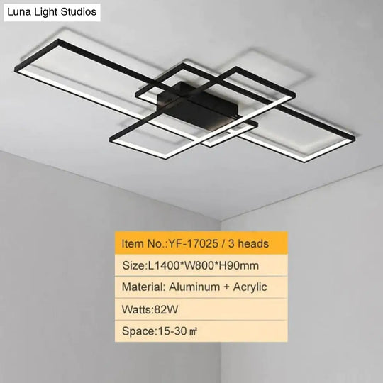 Rectangle Aluminum Modern Led Ceiling Lights For Living Room Bedroom 1400X800Mm Black / Cool White