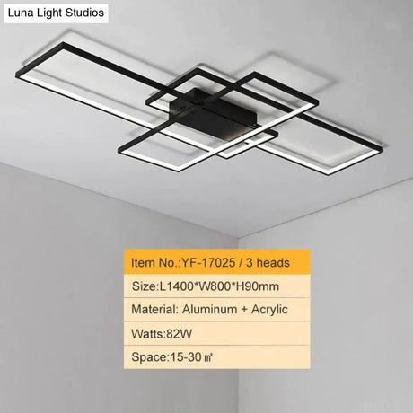 Rectangle Aluminum Modern Led Ceiling Lights For Living Room Bedroom 1400X800Mm Black / Cool White