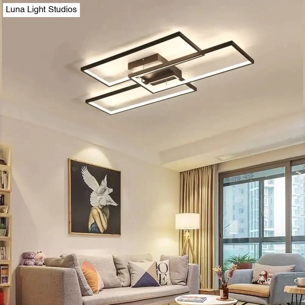 Rectangle Black/White Color Modern Led Dimmable Ceiling For Living Room Bedroom Light