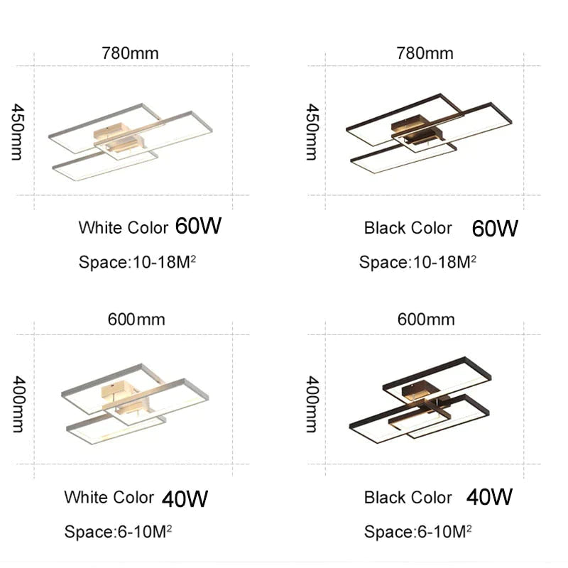 Rectangle Black/White Color Modern Led Dimmable Ceiling For Living Room Bedroom Light