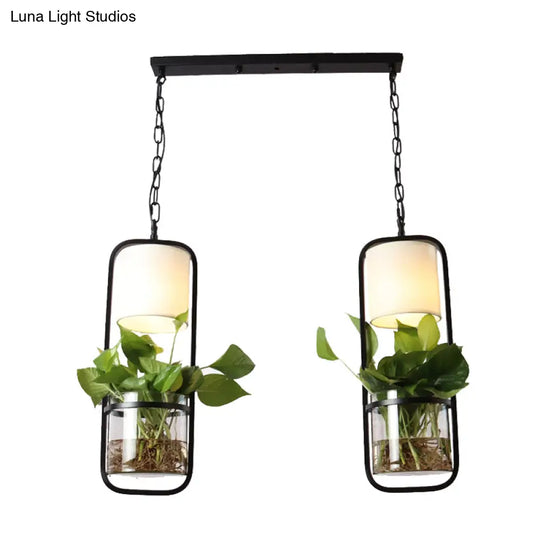 Rectangle Cluster Pendant Light - Industrial Black/White Metal 2/3 Bulbs Down Lighting Dining Room