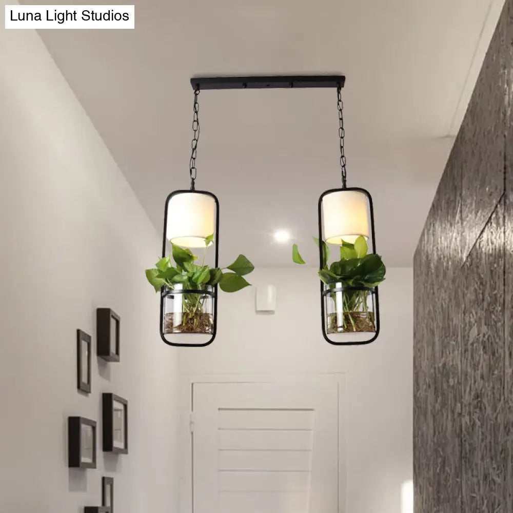 Rectangle Cluster Pendant Light - Industrial Black/White Metal 2/3 Bulbs Down Lighting Dining Room