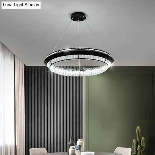 Modern Black Crystal Led Pendulum Chandelier - Rectangle-Cut Design