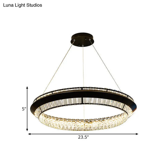 Modern Black Crystal Led Pendulum Chandelier - Rectangle-Cut Design