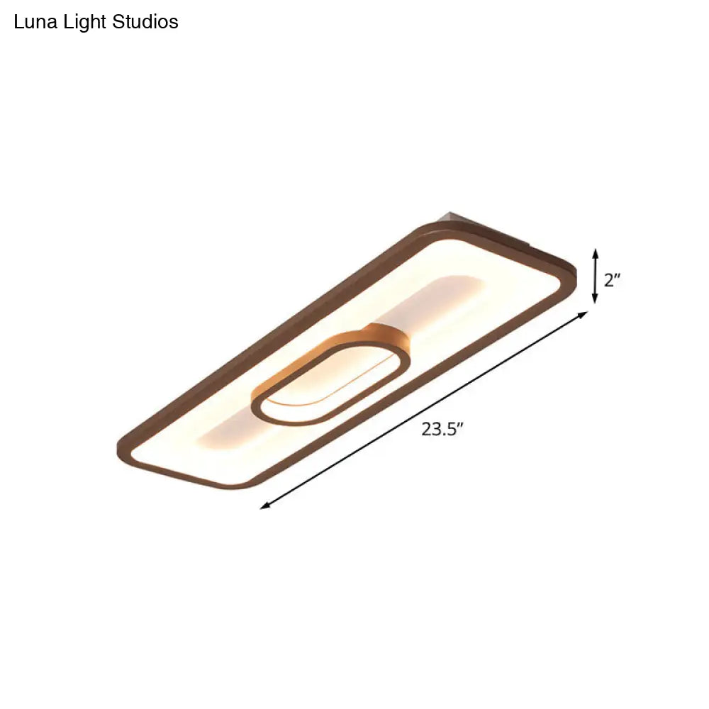 Rectangle Flush Mount Led Corridor Ceiling Light In Coffee White/Warm - 23.5’/31.5’ Wide