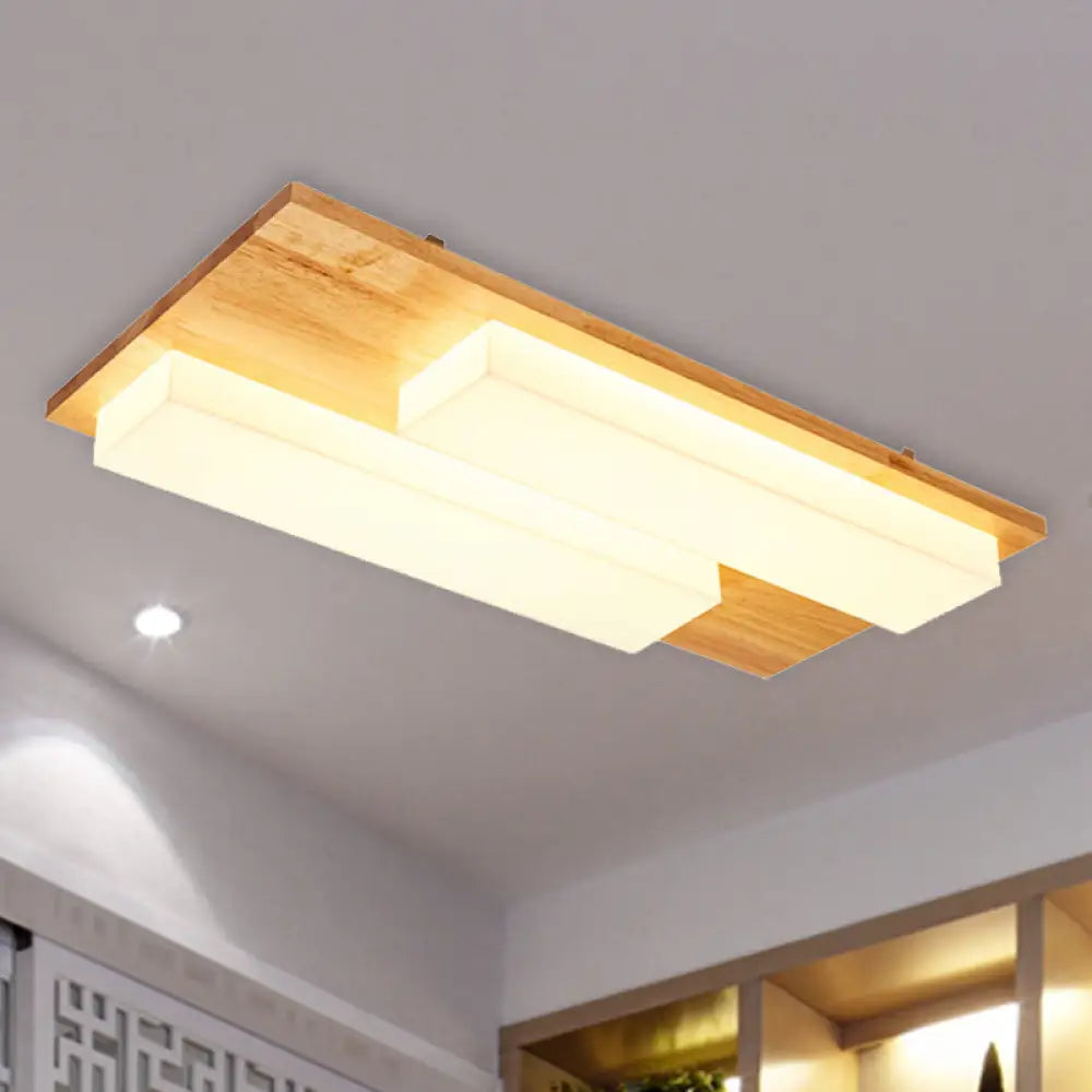 Rectangle Flushmount Japanese Style Led Ceiling Lamp In Natural/White For Bathroom 2 / Wood Natural