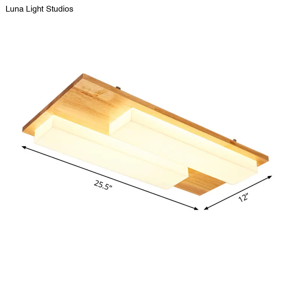 Rectangle Flushmount Japanese Style Led Ceiling Lamp In Natural/White For Bathroom