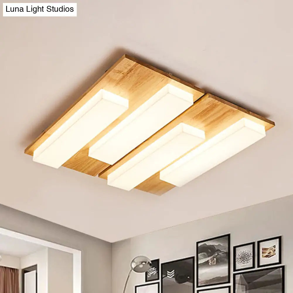 Rectangle Flushmount Japanese Style Led Ceiling Lamp In Natural/White For Bathroom 4 / Wood White