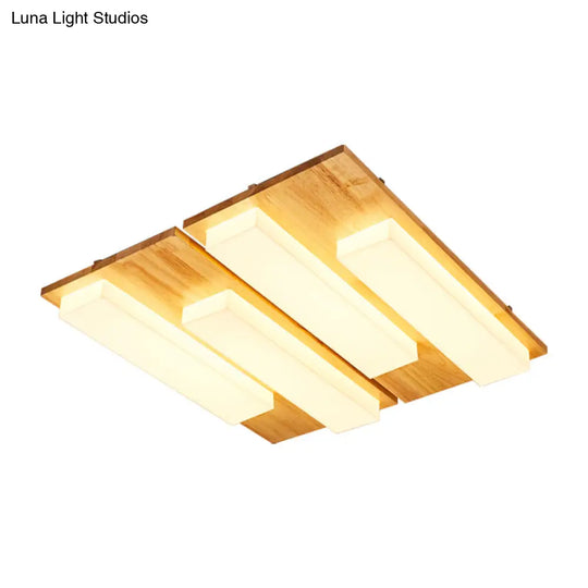 Rectangle Flushmount Japanese Style Led Ceiling Lamp In Natural/White For Bathroom