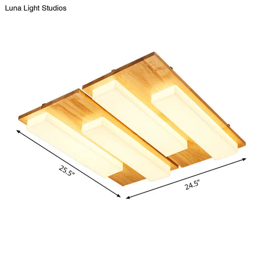 Rectangle Flushmount Japanese Style Led Ceiling Lamp In Natural/White For Bathroom