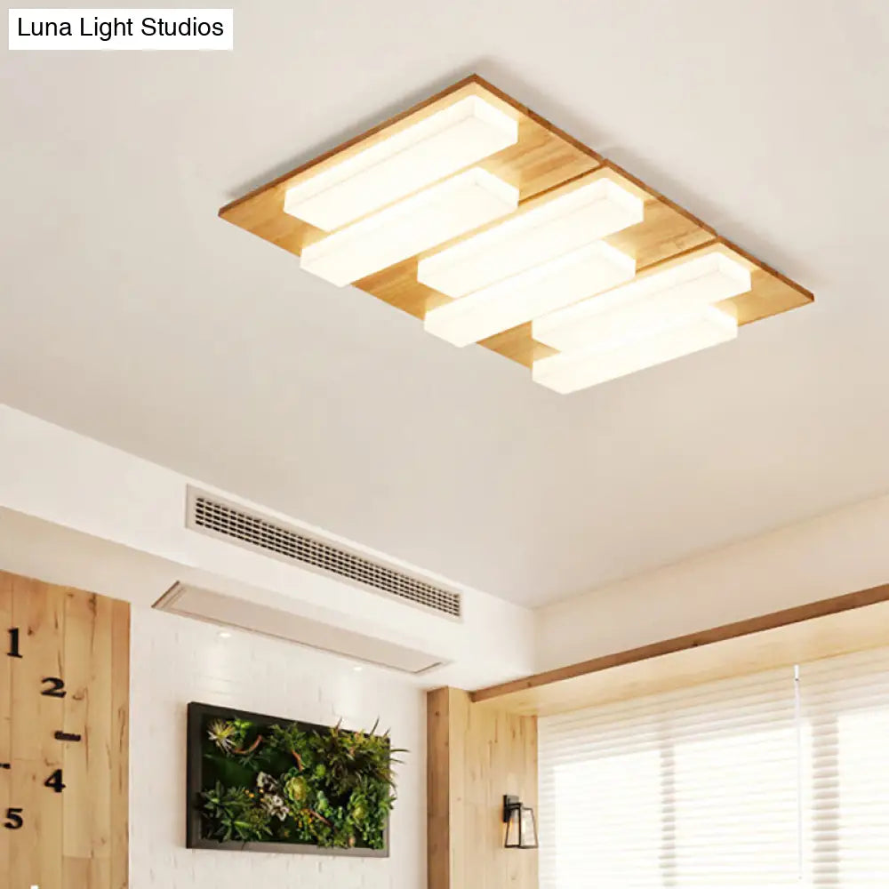 Rectangle Flushmount Japanese Style Led Ceiling Lamp In Natural/White For Bathroom