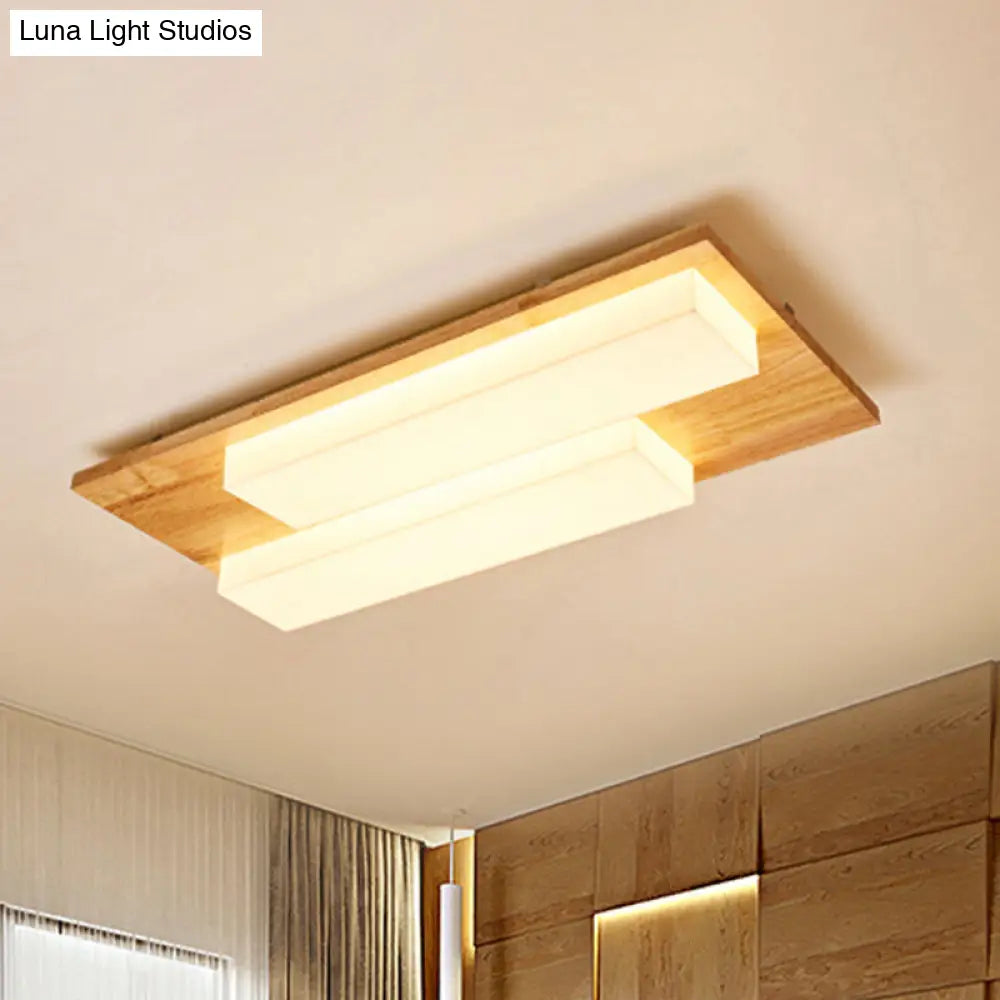 Rectangle Flushmount Japanese Style Led Ceiling Lamp In Natural/White For Bathroom