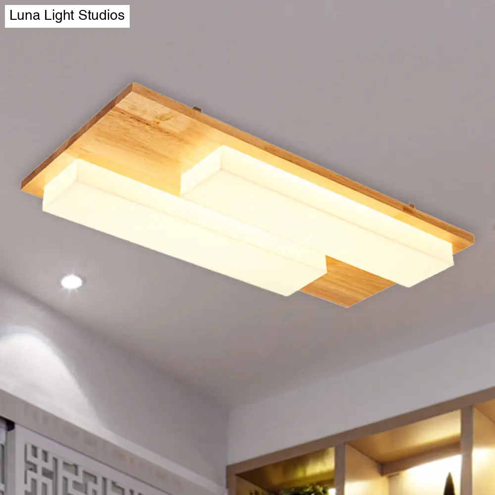 Rectangle Flushmount Japanese Style Led Ceiling Lamp In Natural/White For Bathroom 2 / Wood Natural