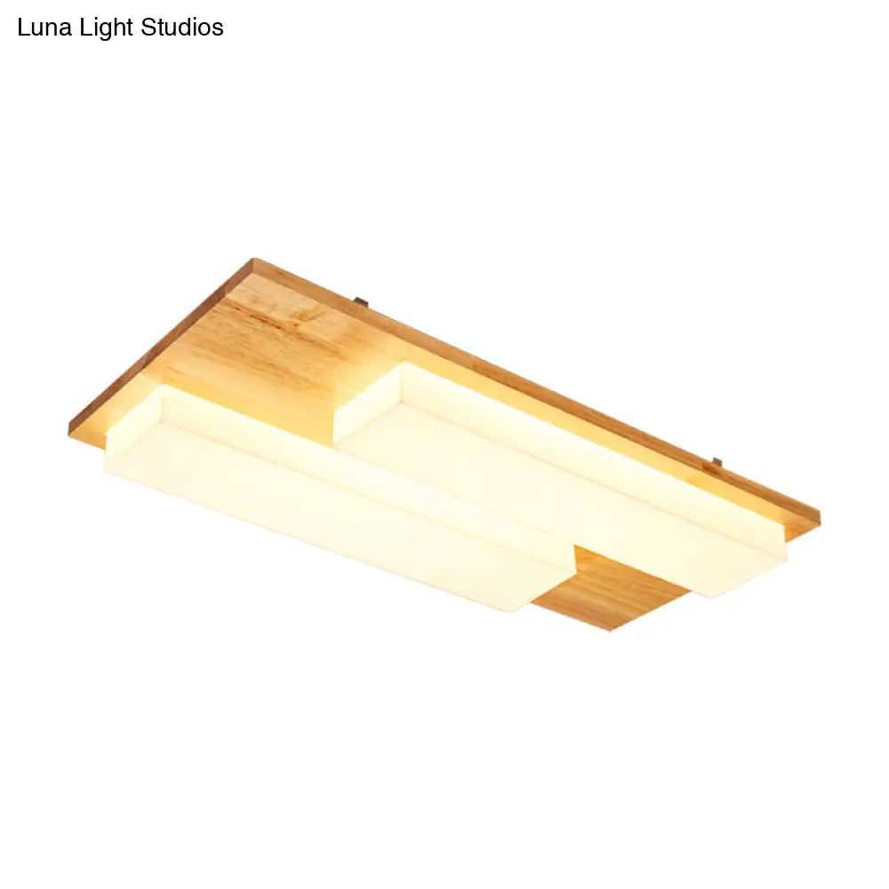 Rectangle Flushmount Japanese Style Led Ceiling Lamp In Natural/White For Bathroom