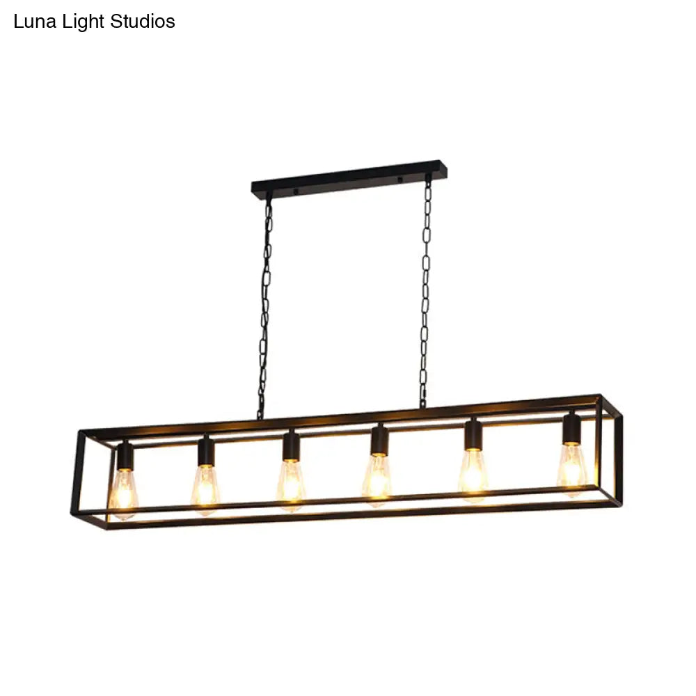 Rectangle Island Pendant: Black/Brass Classic Metal 5/6 Bulbs - Perfect For Dining Room Ceiling