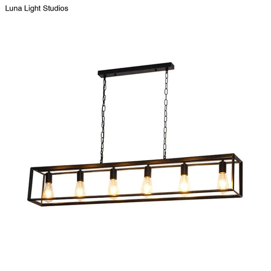 Rectangle Island Pendant: Black/Brass Classic Metal 5/6 Bulbs - Perfect For Dining Room Ceiling