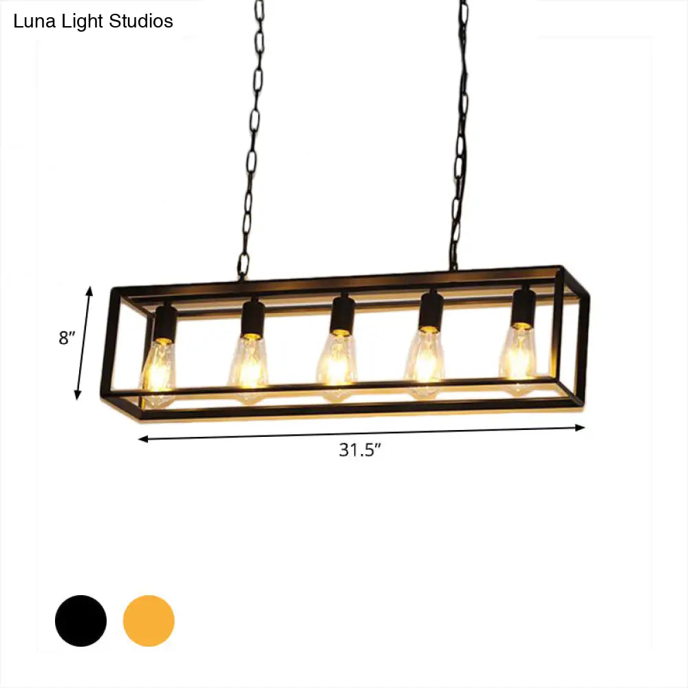 Rectangle Island Pendant: Black/Brass Classic Metal 5/6 Bulbs - Perfect For Dining Room Ceiling