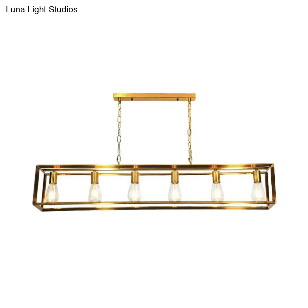 Rectangle Island Pendant: Black/Brass Classic Metal 5/6 Bulbs - Perfect For Dining Room Ceiling