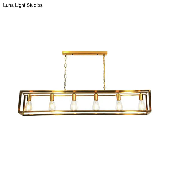 Rectangle Island Pendant: Black/Brass Classic Metal 5/6 Bulbs - Perfect For Dining Room Ceiling