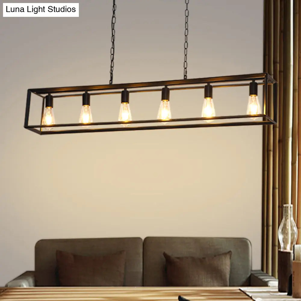 Rectangle Island Pendant: Black/Brass Classic Metal 5/6 Bulbs - Perfect For Dining Room Ceiling