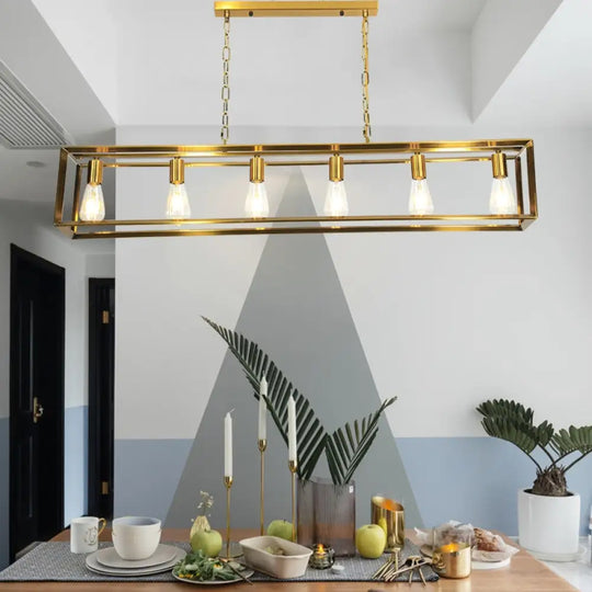 Rectangle Island Pendant: Black/Brass Classic Metal 5/6 Bulbs - Perfect For Dining Room Ceiling