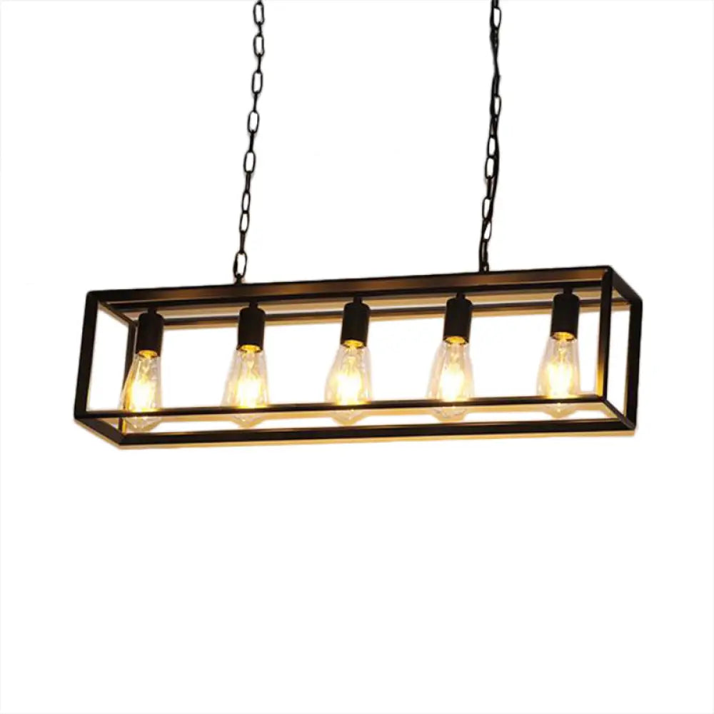 Rectangle Island Pendant: Black/Brass Classic Metal 5/6 Bulbs - Perfect For Dining Room Ceiling