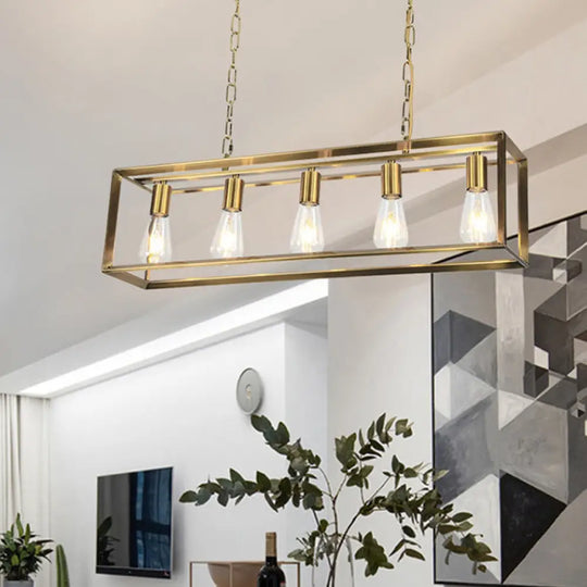 Rectangle Island Pendant: Black/Brass Classic Metal 5/6 Bulbs - Perfect For Dining Room Ceiling