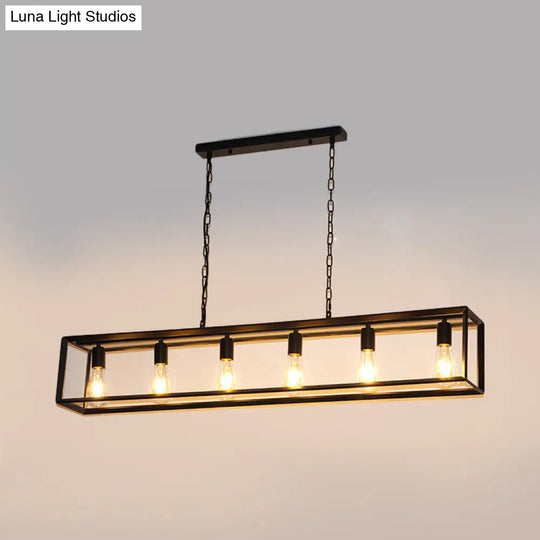 Rectangle Island Pendant: Black/Brass Classic Metal 5/6 Bulbs - Perfect For Dining Room Ceiling