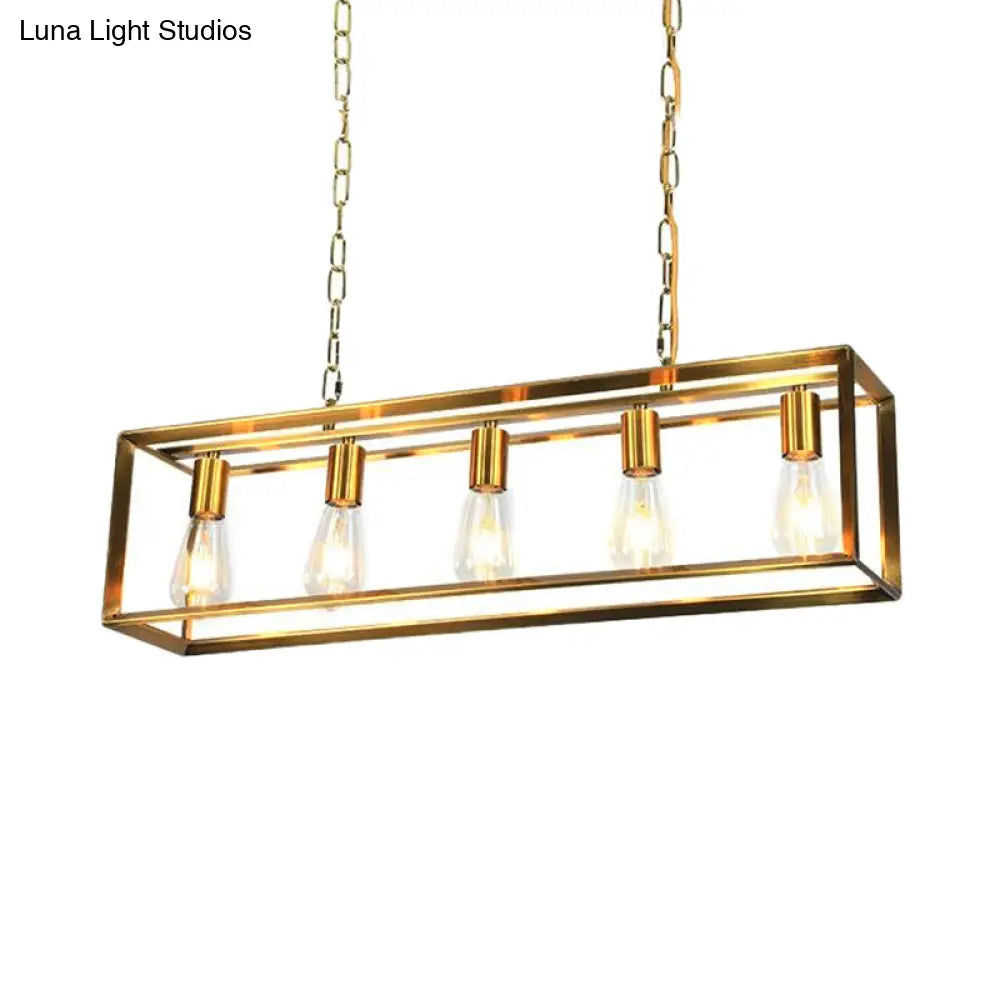 Rectangle Island Pendant: Black/Brass Classic Metal 5/6 Bulbs - Perfect For Dining Room Ceiling