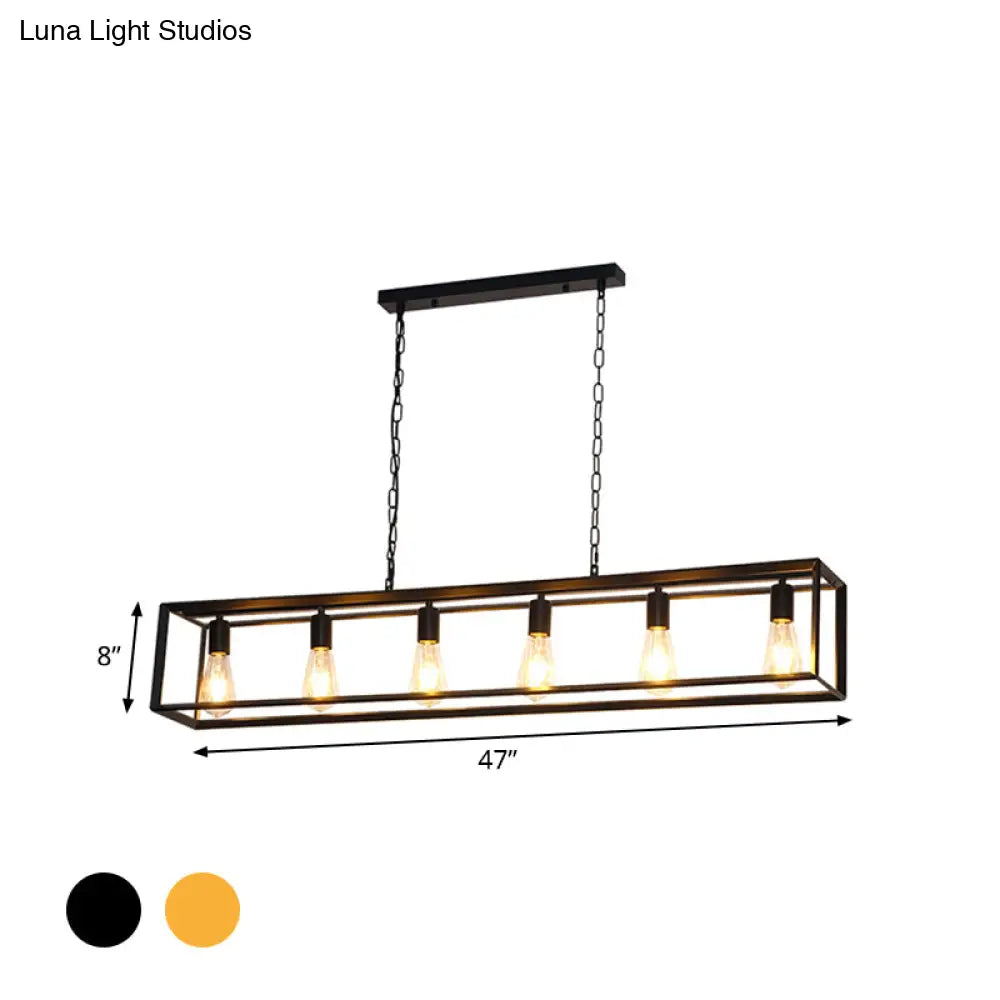 Rectangle Island Pendant: Black/Brass Classic Metal 5/6 Bulbs - Perfect For Dining Room Ceiling