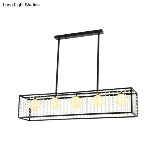 Rectangle Island Pendant Opal Glass Hanging Light Kit In Black 5 Lights Ideal For Dining Room