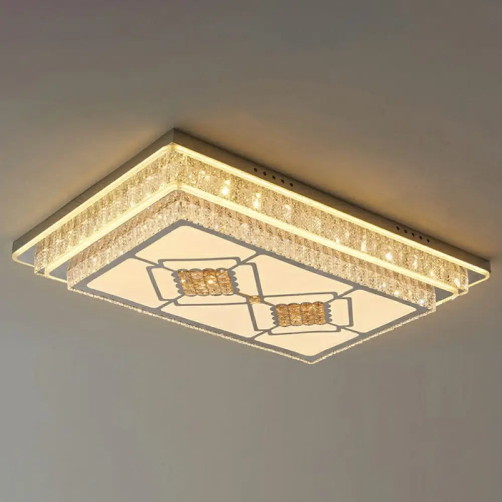 Rectangle Led Clear Crystal Flush Mount Ceiling Light For Modern Living Rooms / C