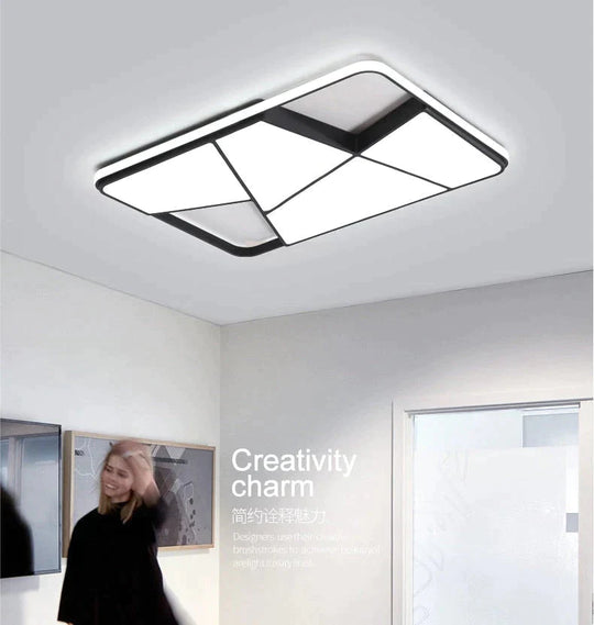 Rectangle Modern Led Ceiling Lights For Living Room Bedroom Study White Or Black Square Lamp With Rc