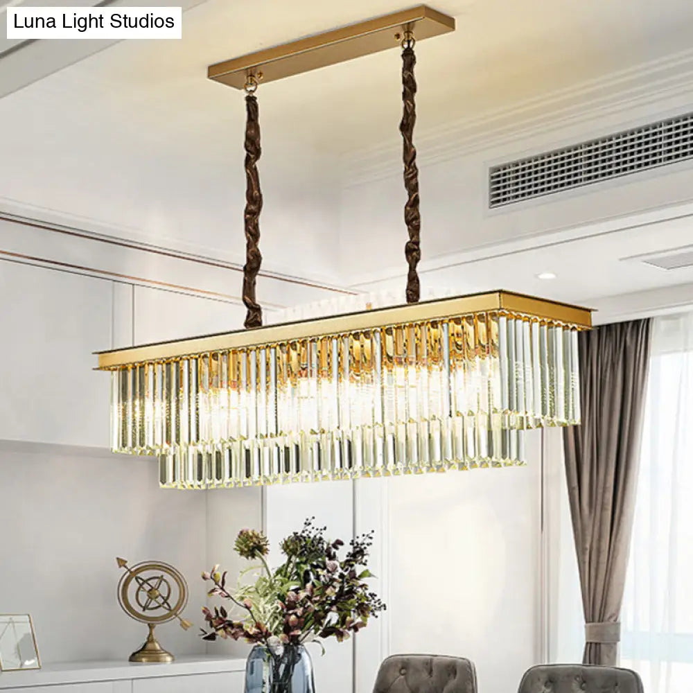 Rectangular 2-Tier Crystal Pendant Light: Artistic Island Hanging Fixture For Living Room