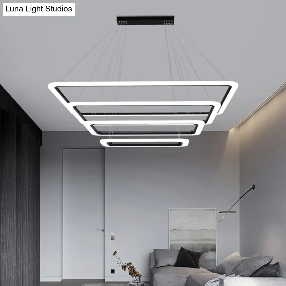 Modern 4-Tier Led Suspension Light- Black Rectangular Acrylic- Nordic Style Chandelier For Living